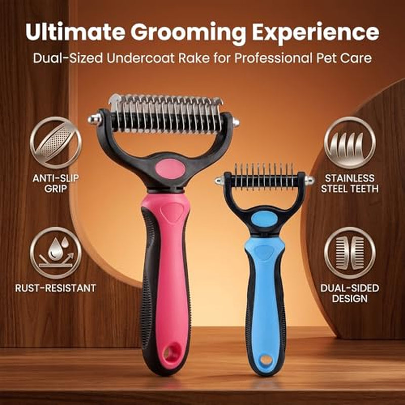 Transform Your Pet's Grooming Routine with the Dematting Comb and Undercoat Rake - Essential Tool for Long-Haired Dogs and Cats in Medium Pink