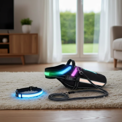 Illuminate Your Pet's Adventures: Color-Changing LED Dog Collar, Explosion-Resistant Reflective Vest, Adjustable Harness, and Leash Set