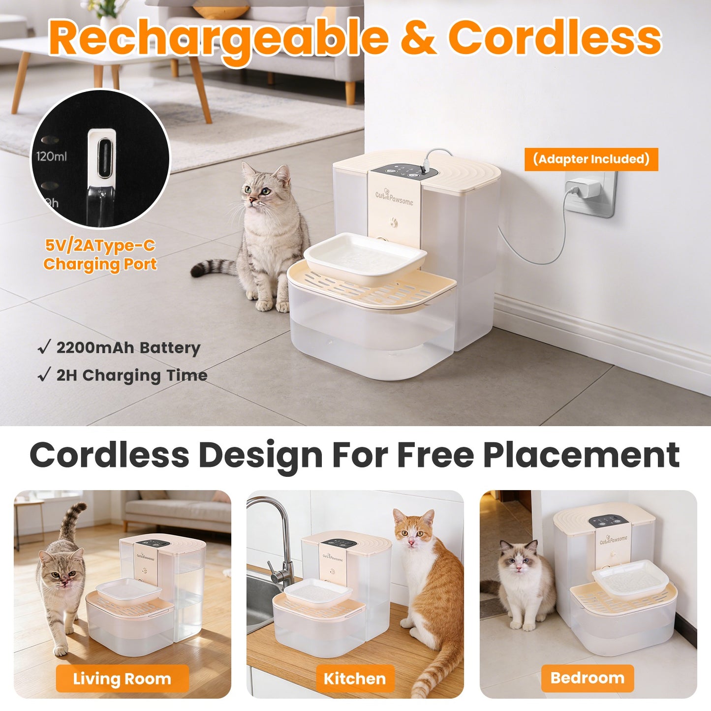 Smart Pet Water Fountain - 4.5L Automatic Cat & Dog Water Dispenser with Remote Control, Rechargeable & Self-Refill, 3 Adjustable Volumes & Cleaning Brush Included