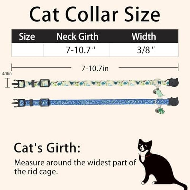 Breakaway Cat Collar Set, 2-Pack Cotton Collars with Bells, Adorable Dinosaur Design for Kittens.