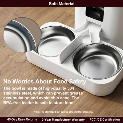 BOMUU Smart Automatic Pet Feeder with Dual Stainless Steel Bowls, 1080P HD Camera, APP Remote Feeding, 2.4G WiFi, Timed & Portion Control, Two-Way Audio, 10-Second Voice Recording, 8 Meals per Day, 6L Capacity for Cats and Dogs