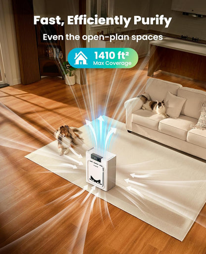 Home Pet Air Purifier with Washable Filters for Large Rooms up to 1410 Ft², CADR 320 m³/h, 25 dB Noise Level, PM2.5 Display, and Double-Sided Activated Carbon Filters
