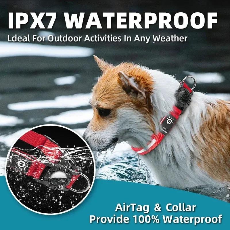 Illuminate Your Dog's Safety: LED Light-Up Collars with Airtag Cover - USB Rechargeable & Waterproof for Nighttime Adventures.