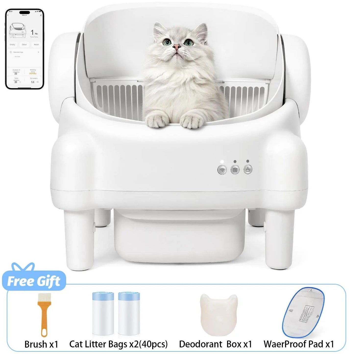 Revolutionize Your Cat's Litter Experience with the TAYACICY Smart Self-Cleaning Litter Box - App Controlled, Open-Top Design, and Advanced Safety Features in Cream White.