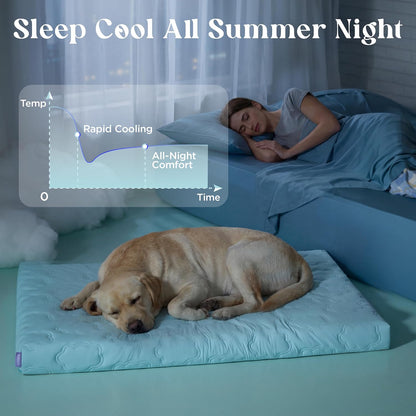 XL Cooling Dog Bed - Q-Max>0.5 Cooling Mat with Removable Washable Cover, Breathable Orthopedic Egg Crate Foam Non-Slip Summer Pad for Extra Large Active, Senior, and Long-Haired Pets, 41 x 27 Inches