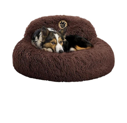 Pamper Your Pup with the Petjett Medium Calming Dog Bed - Round Donut Design for Ultimate Comfort and Anxiety Relief - Washable & Anti-Slip Plush Bed in Stylish Brown.