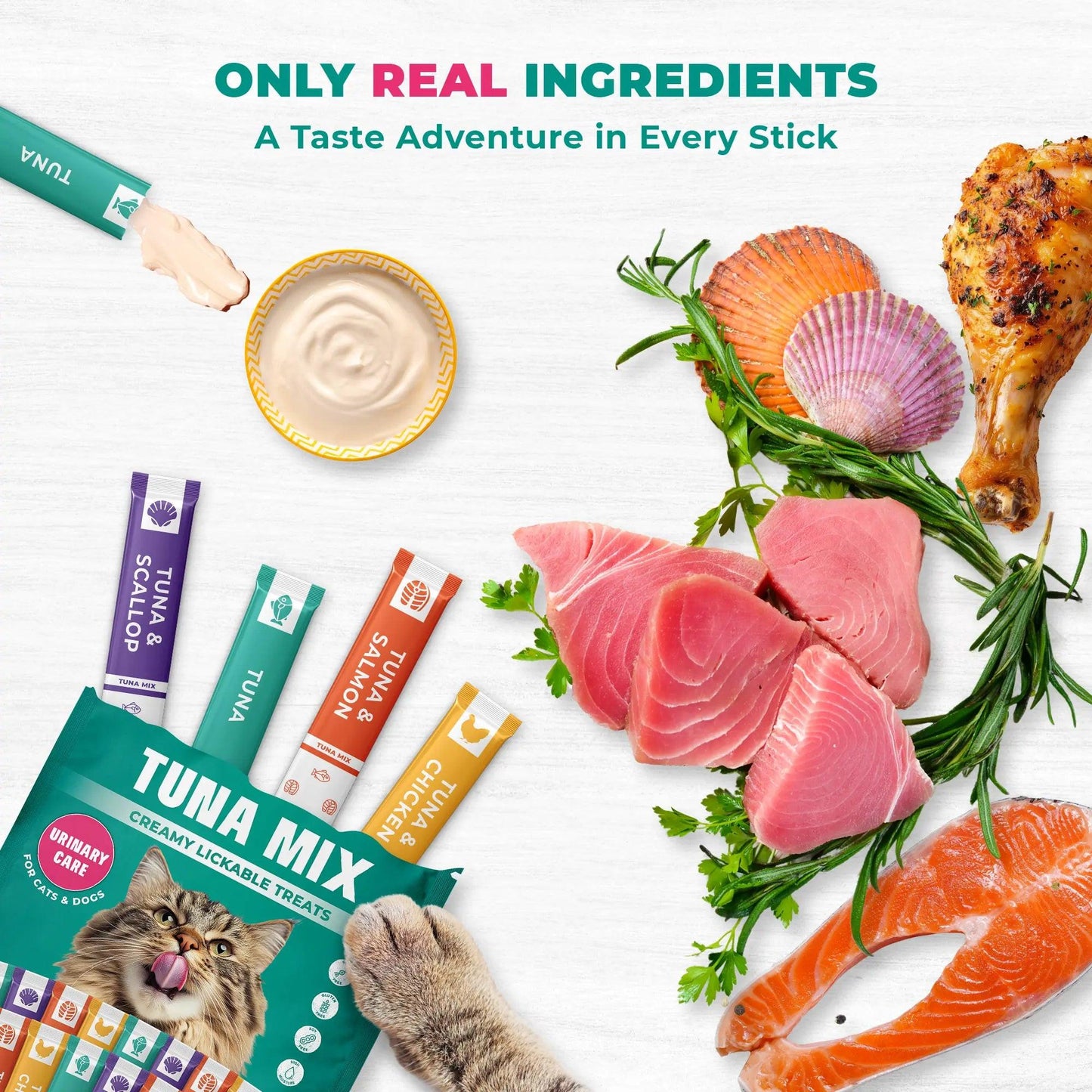 Indulge Your Feline with Beloved Pets Creamy Lickable Cat Treats â ‚¬" Chicken & Tuna Mix, Liquid Snacks for Urinary & Skin Care, Multivitamin Delights in Convenient Squeeze Tubes (20 Sticks).