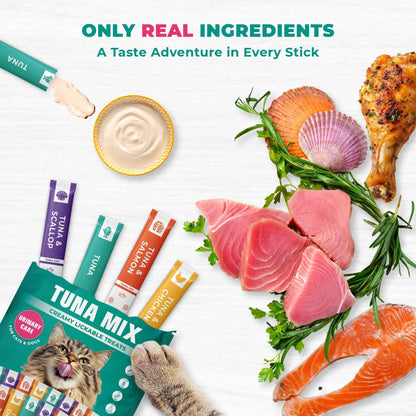 Indulge Your Feline with Beloved Pets Creamy Lickable Cat Treats â ‚¬" Chicken & Tuna Mix, Liquid Snacks for Urinary & Skin Care, Multivitamin Delights in Convenient Squeeze Tubes (20 Sticks).
