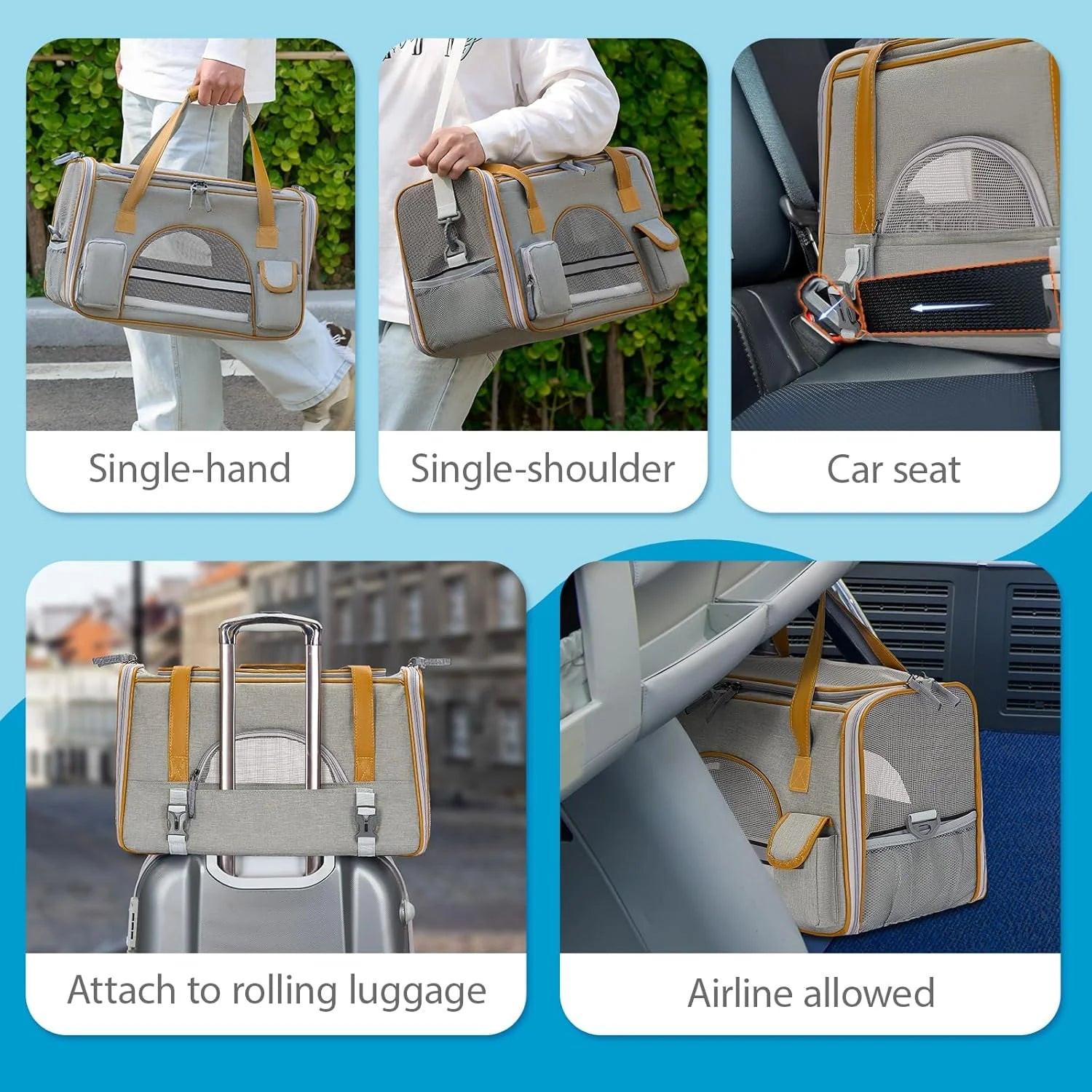 Ultimate Cat Carrier for Travel â ‚¬" Comfortably Fits Pets up to 16 Lbs with Anti-Collapse Design and Ample Storage Pockets.