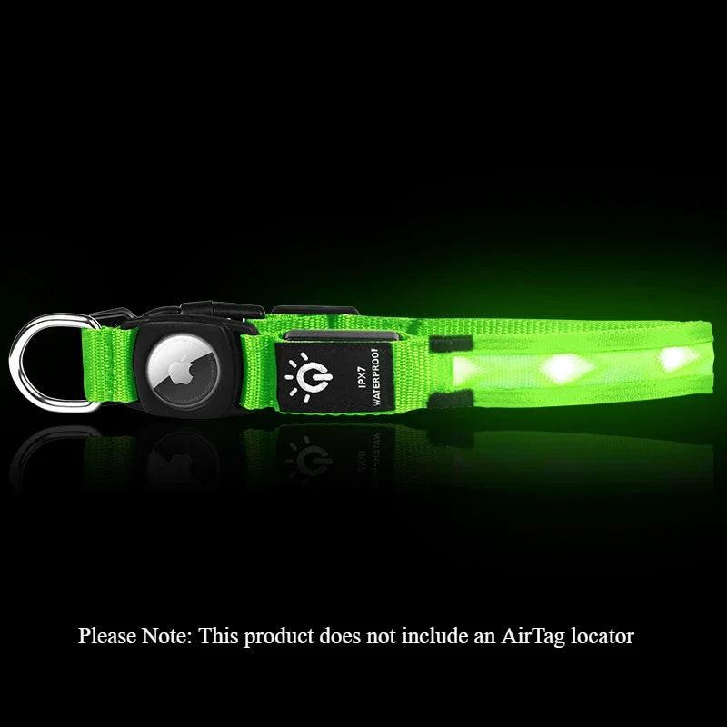 Illuminate Your Dog's Safety: LED Light-Up Collars with Airtag Cover - USB Rechargeable & Waterproof for Nighttime Adventures.