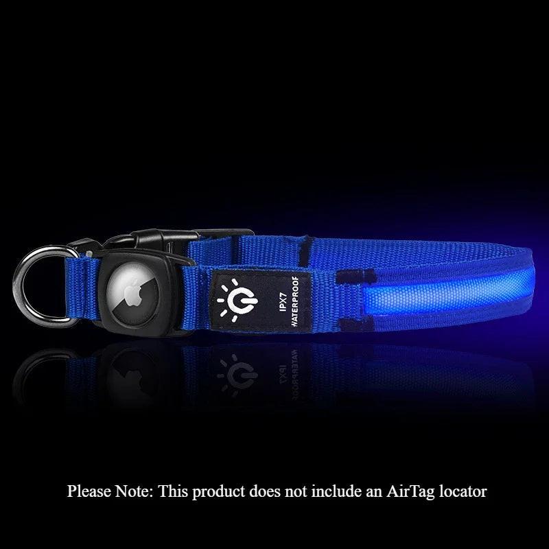 Illuminate Your Dog's Safety: LED Light-Up Collars with Airtag Cover - USB Rechargeable & Waterproof for Nighttime Adventures.