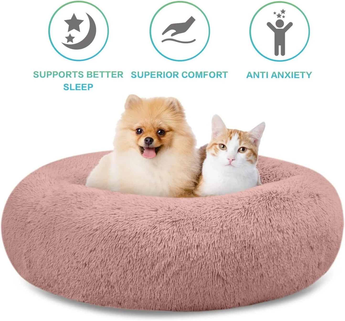Indulge Your Pet with the Plush Donut-Shaped Calming Bed â ‚¬" Cozy Comfort for Dogs and Cats, Available in Sizes S-XXL.