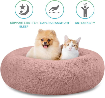 Indulge Your Pet with the Plush Donut-Shaped Calming Bed â ‚¬" Cozy Comfort for Dogs and Cats, Available in Sizes S-XXL.