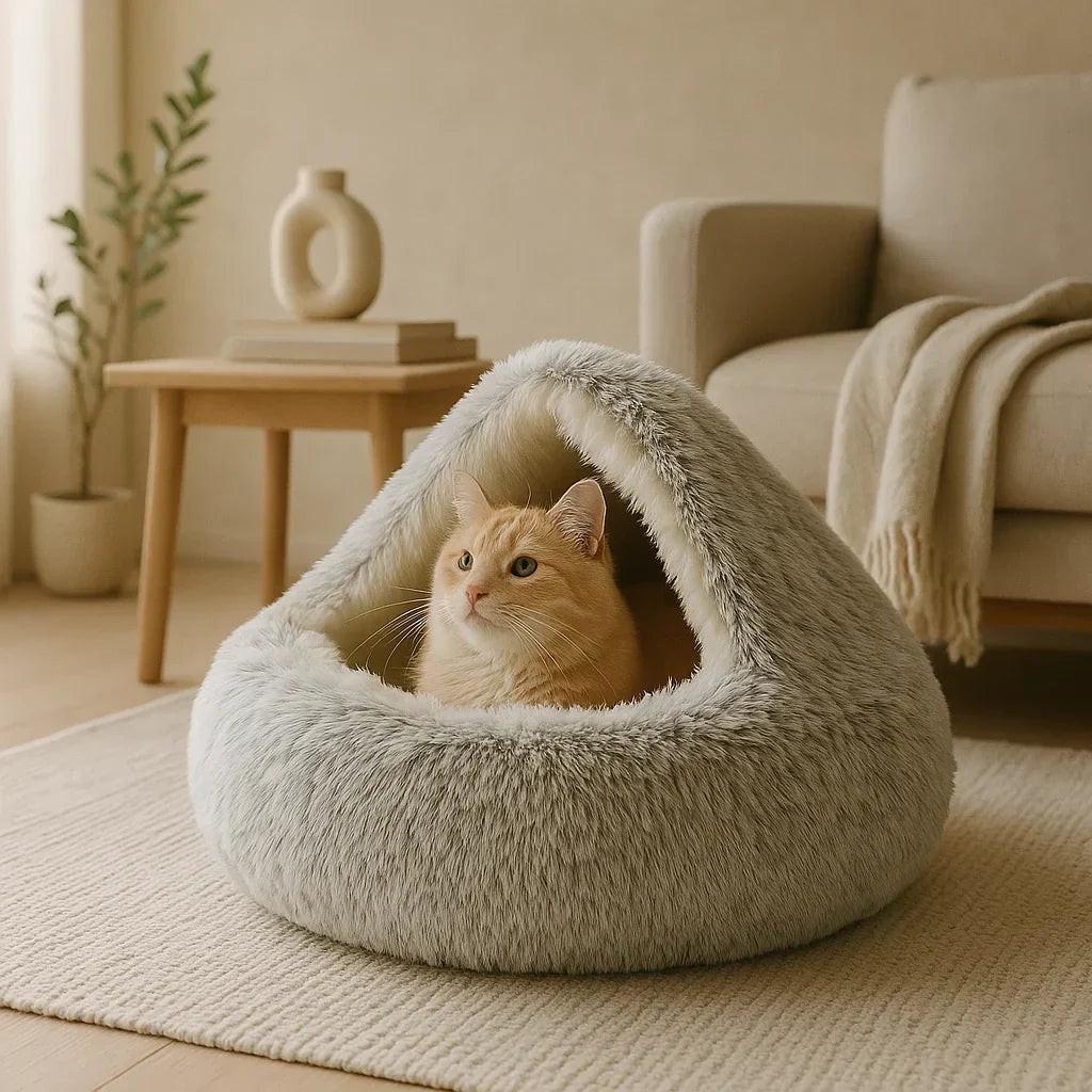 Orthopedic Pet Cave Bed | Calming Plush Bed for Cats & Small Dogs.