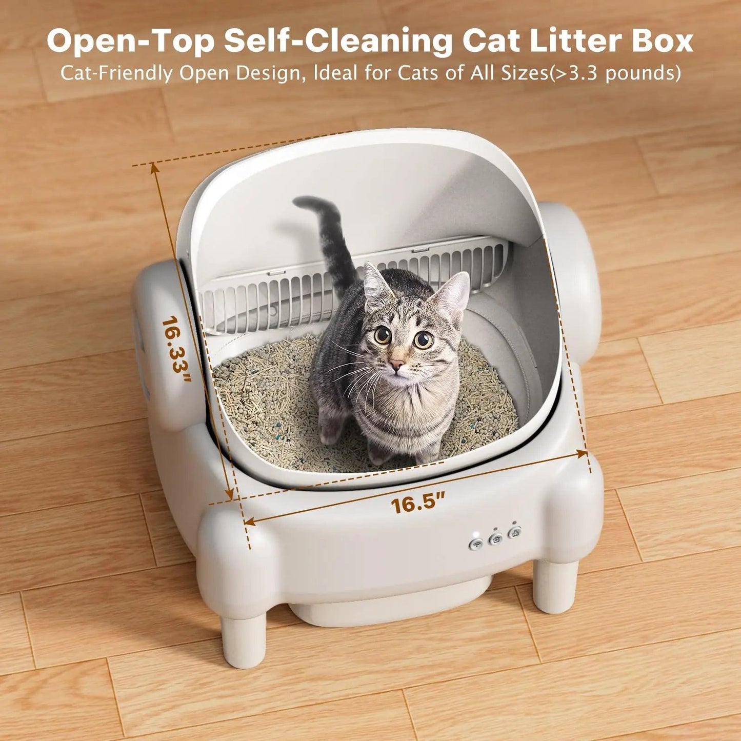 Revolutionize Your Cat's Litter Experience with the TAYACICY Smart Self-Cleaning Litter Box - App Controlled, Open-Top Design, and Advanced Safety Features in Cream White.
