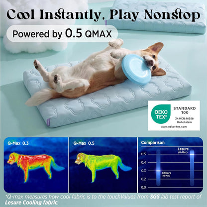 XL Cooling Dog Bed - Q-Max>0.5 Cooling Mat with Removable Washable Cover, Breathable Orthopedic Egg Crate Foam Non-Slip Summer Pad for Extra Large Active, Senior, and Long-Haired Pets, 41 x 27 Inches