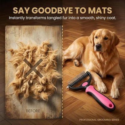 Transform Your Pet's Grooming Routine with the Dematting Comb and Undercoat Rake - Essential Tool for Long-Haired Dogs and Cats in Medium Pink